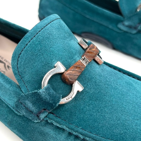 Salvatore Ferragamo Salamanca Teal Suede Gancini Driving Loafer US 7.5 - EU 41.5 - Picture 10 of 13
